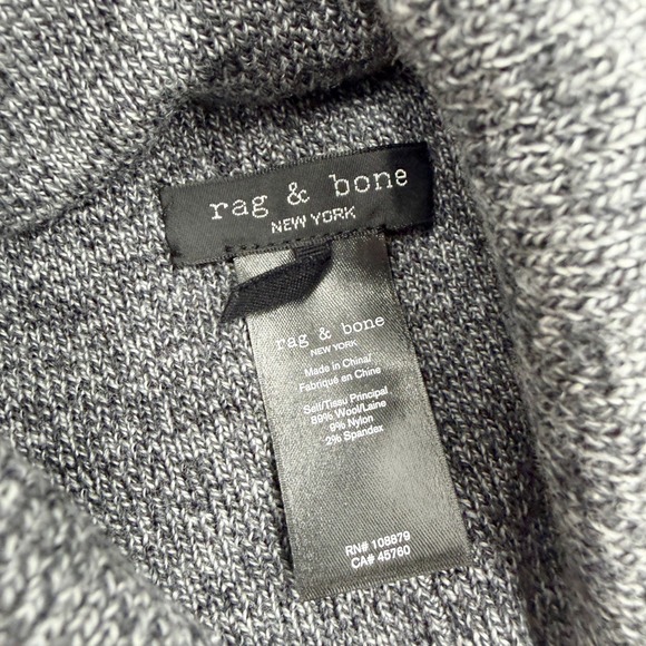 Rag & Bone Addison Beanie Grey Marled Knit Wool Blend Hat Logo Patch